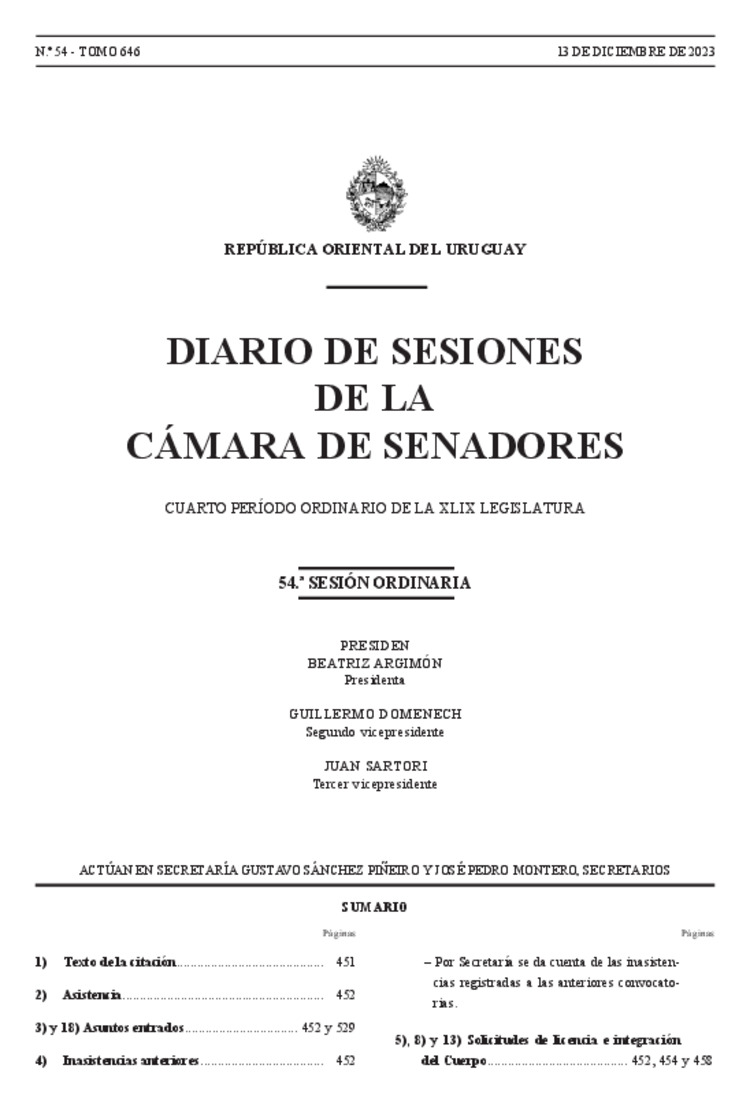 DIARIO DE SESIONES DE LA CAMARA DE SENADORES del 13/12/2023